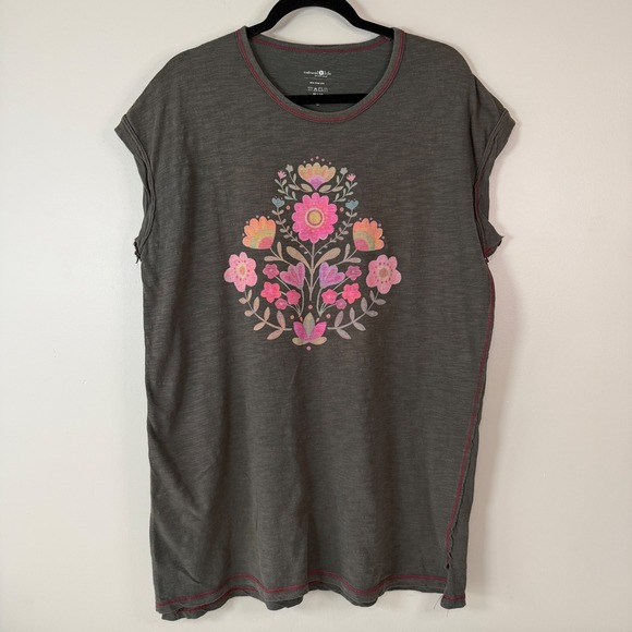 NATURAL LIFE Dresses & Skirts - Natural Life Women S Olive Frankie Knit Tee Dress Folk Flower Relaxed Cotton